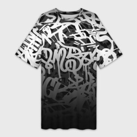 Платье-футболка 3D с принтом GRAFFITI WHITE TAGS  ГРАФФИТИ в Курске,  |  | gradient | graffiti | tags | градиент | граффити | каллиграфия | надписи | теги | тегинг | узор
