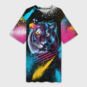 Платье-футболка 3D с принтом Забрызганный тигр в Курске,  |  | 2021 | 2022 | happy new year | happy new year 2022 | год тигра | животное | зверь | новый год | новый год 2022 | тигр