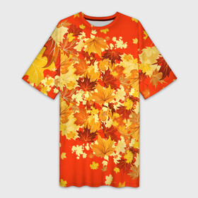 Платье-футболка 3D с принтом Кленовый листопад в Курске,  |  | autumn | bright colors | falling leaves | golden | leaves | maple | nature | золотая | клён | листопад | листья | осень | природа | яркие цвета
