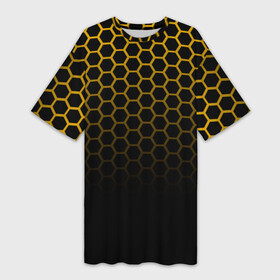 Платье-футболка 3D с принтом Неоновая кольчуга  Gold neon в Курске,  |  | geometry | gold | neon | геометрия | железный | желтый | золотая | золото | кольчуга | мед | медовый | неон | неоновый | половина | пчела | соты | черный