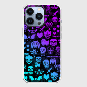 Чехол для iPhone 13 Pro с принтом UNDERTALE NEON PATTERN | УЗОР в Курске,  |  | Тематика изображения на принте: asriel dreemurr | chara | frisk | gaster blaster | heart | sans | undertale | азриэль дримурр | андертейл | гастер | меттатон | санс | сердце | фриск | чара