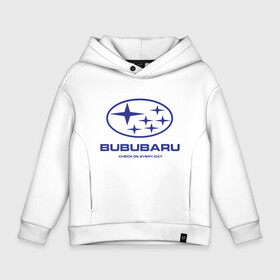 Детское худи Oversize хлопок с принтом Subaru Bububaru в Курске, френч-терри — 70% хлопок, 30% полиэстер. Мягкий теплый начес внутри —100% хлопок | боковые карманы, эластичные манжеты и нижняя кромка, капюшон на магнитной кнопке | bububaru | subaru | автомобили | бубубу | делай бубубу | подарок для субаристов | субарист | субару