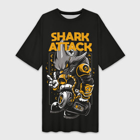 Платье-футболка 3D с принтом Shark blast в Курске,  |  | attack | shark | акула | опасность | панк | рыба | хищник | черная