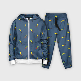 Детский костюм 3D с принтом Тукан паттерн в Курске,  |  | pattern | toucan | паттерн | птицы | синий | темносиний | тукан | экзотические птицы