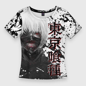 Женская футболка 3D Slim с принтом Tokyo Ghoul (Kaneki Ken)  Токийский Гуль (Канэки Кэн) в Курске,  |  | anime | kaneki | tokyo ghoul | аниме | гуль | иероглиф | канеки | кен | манга | перерождение | сасаки хайсе | токийский | япония