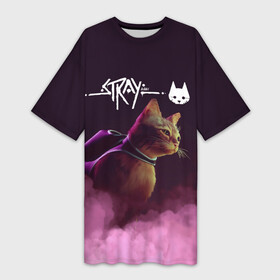 Платье-футболка 3D с принтом Stray  Стрей в Курске,  |  | annapurna interactive | bluetwelve studio | hkdevblog | hkproject | stray | бродить | бродячий кот | кот | стреи | стрей | стрэи | стрэй