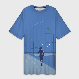 Платье-футболка 3D с принтом Пробежка в Курске,  |  | активный отдых | бег | бегун | бегунья | бодрость | девушка | день | женщина | забег | здоровый образ жизни | здоровье | кросс | легкая атлетика | лето | марафон | небо | самолет | сила | силуэт | след