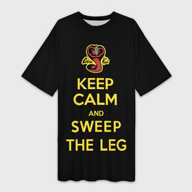 Платье-футболка 3D с принтом Keep calm and sweep the leg в Курске,  |  | american | cobra kai | emblem | karate | keep calm and sweep the leg | logo | martial arts | royal slogan | snake | television series | американский | боевые искусства | змея | карате | кобра кай | королевский девиз | логотип | телесериал | 