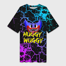 Платье-футболка 3D с принтом HUGGY WUGGY ТРЕЩИНЫ. в Курске,  |  | huggy wuggy | poppy playtime | игра | кукла | монстр | плэйтайм | поппи плейтайм | хагги вагги | хоррор