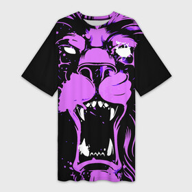 Платье-футболка 3D с принтом Neon pink lion в Курске,  |  | fangs | jaw | lion | mane | muzzle | neon | nose | грива | клыки | лев | неон | нос | пасть