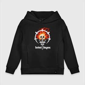 Детское худи Oversize хлопок с принтом Darkest Dungeon  skull logo. в Курске, френч-терри — 70% хлопок, 30% полиэстер. Мягкий теплый начес внутри —100% хлопок | боковые карманы, эластичные манжеты и нижняя кромка, капюшон на магнитной кнопке | Тематика изображения на принте: darkest dungeon | skull on fire | torch | знак | компьютерная ролевая игра | логотип | подземелье | поиск сокровищ | приключения | темнейшее подземелье | череп в огне | эмблема