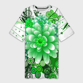 Платье-футболка 3D с принтом Яркая пышная летняя зелень в Курске,  |  | бабочки | весна | зеленый | зелень | краски | лето | растения | цветы | яркий