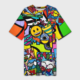 Платье-футболка 3D с принтом Romero Britto  emoji в Курске,  |  | brazilian artist | bright colors | cubism | emoji | emoticons | graffiti | pop art | romero britto | бразильский художник | граффити | кубизм | ромеро бритто | смайлики | эмодзи | яркие цвета