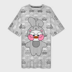 Платье-футболка 3D с принтом Утенок Лалафанфан  В костюме зайца в Курске,  |  | lalafanfan | rabbit | зайчик | заяц | игрушка | кролик | лалафанфан | плюшевый | утенок | утка
