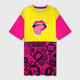 Платье-футболка 3D с принтом sticker bombing  язык в Курске,  |  | sticker bombing | графика | губы | неон | рисунок | стикербомбинг | язык | яркий принт