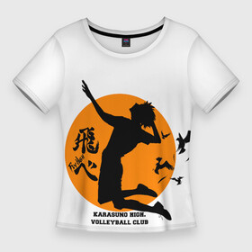 Женская футболка 3D Slim с принтом Волейбол Хината Карасуно в Курске,  |  | fly high | волейбол | карасуно | крылья | хината