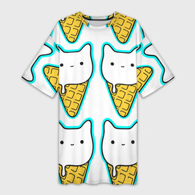Платье-футболка 3D с принтом Гигантские коты мороженое в Курске,  |  | ice cream | вафля | киса | киска | кот | котейка | котик | котэ | кошечка | кошка | мороженко | мороженое | пломбир | эскимо