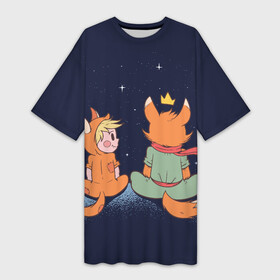 Платье-футболка 3D с принтом маленький принц и лис смотрят на небо в Курске,  |  | лис | маленький принц | мультфильм | роза | сказка