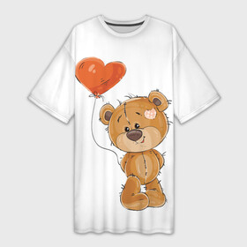Платье-футболка 3D с принтом Мишутка с шариком в Курске,  |  | влюблённый | любовь | медвежонок | плюшевый | праздник | шарик