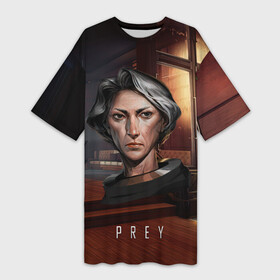 Платье-футболка 3D с принтом PREY woman в Курске,  |  | horror | prey | space | космический корабль | космос | прей | прэй | страшная игра | ужастик | шутер