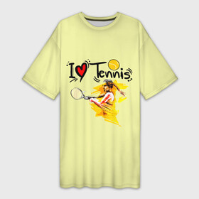 Платье-футболка 3D с принтом Я Люблю Tennis в Курске,  |  | tennis | корт | мячик | ракетки | спортсменка | теннис | теннисистка | я люблю теннис