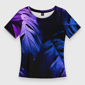 Женская футболка 3D Slim с принтом НЕОНОВЫЕ ПАПОРОТНИКИ в Курске,  |  | neon | неон | неоновые папоротники | неоновый папоротник | папоротник | природа