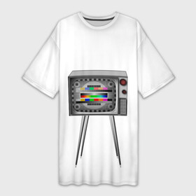 Платье-футболка 3D с принтом Старый телевизор 2.0 в Курске,  |  | crt | кинескоп | ламповый | ретро | телевизор