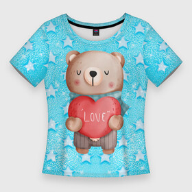 Женская футболка 3D Slim с принтом Мишка с валентинкой 14 февраля в Курске,  |  | 14 февраля | iloveyou | love | влюбленным | день влюбленных | люблю | люблютебя | любовь | милая | милота | милый | нежность | признанеивлюбвю | признание | сердечко | сердце