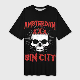 Платье-футболка 3D с принтом AMSTERDAM (Амстердам) в Курске,  |  | amsterdam | death | holland | pirate | skeleton | skull | zombie | адамова голова | амстердам | гаага | голландия | зомби | кладбище | мертвец | могила | мумия | навь | нидерланды | пират | роттердам | скелет | страна | ужас