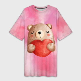 Платье-футболка 3D с принтом Медвежонок с сердечком  День влюбленных в Курске,  |  | 14 февраля | iloveyou | love | влюбленным | день влюбленных | люблю | люблютебя | любовь | милая | милота | милый | нежность | признанеивлюбвю | признание | сердечко | сердце