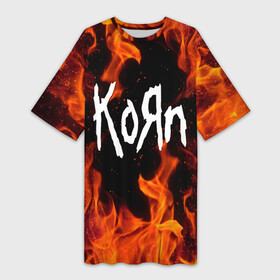 Платье-футболка 3D с принтом Корн, Korn огонь в Курске,  |  | alternative | heavy | korn | koяn | metal | rapcore | rock | the nothing | youll never find me | джонатан дэвис | корн | корни | коян | ньюметал | нюметал | рок