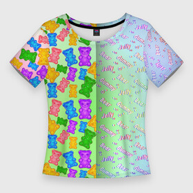 Женская футболка 3D Slim с принтом Желейные мишки в Курске,  |  | Тематика изображения на принте: bears | candy | gummy | jelly | желе | конфеты | мишка | сладости