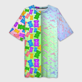 Платье-футболка 3D с принтом Желейные мишки в Курске,  |  | bears | candy | gummy | jelly | желе | конфеты | мишка | сладости
