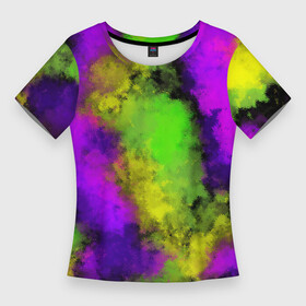 Женская футболка 3D Slim с принтом Акварель за стеклом в Курске,  |  | абстрактная | абстрактный | акварель | детская | детский | радуга | радужная | радужный | цветная | цветной | цветные | яркая | яркий