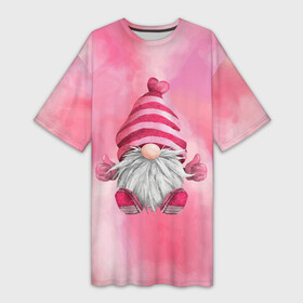 Платье-футболка 3D с принтом Зимний гном в Курске,  |  | бородатый | гном | гномик | домовой | зима | усатый
