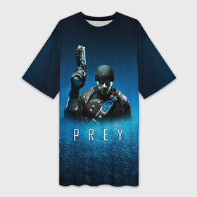 Платье-футболка 3D с принтом Prey 2 blue horror в Курске,  |  | horror | prey | space | космический корабль | космос | прей | прэй | страшная игра | ужастик | шутер