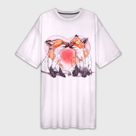 Платье-футболка 3D с принтом Лисья Любовь (Влюблённые) в Курске,  |  | 14 февраля | 8 марта | fox | i love you | love is | валентин | день святого | животные | игрушка | лиса | любовь | надпись | парные | поцелуй | сердечки | сердце | текст | химия | я тебя люблю
