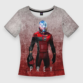 Женская футболка 3D Slim с принтом Prey Grey and blood в Курске,  |  | horror | prey | space | космический корабль | космос | прей | прэй | страшная игра | ужастик | шутер