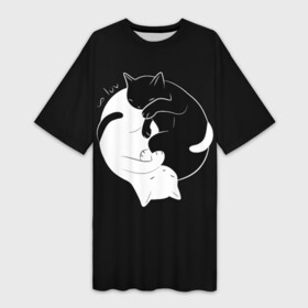 Платье-футболка 3D с принтом Бесконечная любовь  Endless kitty love в Курске,  |  | black | cats | dualism | endless | eternity | evil | good | infinity | kitty | love | white | yang | yin | белое | бесконечная | бесконечность | вечность | добро | дуализм | зло | инь | коты | кошки | любовь | черное | ян