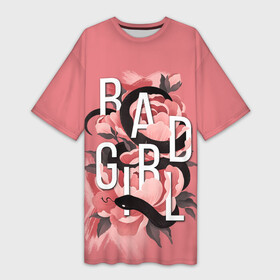 Платье-футболка 3D с принтом Bad Girl. Snake and flowers в Курске,  |  | 8 march | 8 марта | cool girl | feminism | flower | girl | woman | в подарок | весна | девочкам | девочке | женские | женщинам | женщине | март | праздник | фем | феминизм | цветочки | цветы