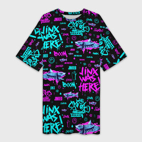 Платье-футболка 3D с принтом ARCANE Jinx pattern neon  Аркейн Джинкс паттерн неон в Курске,  |  | arcane | game | jinx | kda | league of legends | lol | neon | shark | акула | аркейн | граффити | джинкс | игра | кда | кислотный | лига легенд | лол | неон