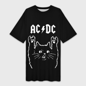 Платье-футболка 3D с принтом AC DC, Рок кот в Курске,  |  | ac | ac dc | acdc | dc | music | rock | кот | музыка | рок | рок кот