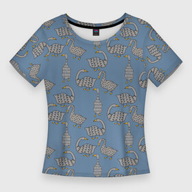 Женская футболка 3D Slim с принтом Графические гуси паттерн в Курске,  |  | водоплавающие | графика | графический | гусеобразные | гуси | охота | охотник | паттерн | природа | птицы | селезень | турист | утки