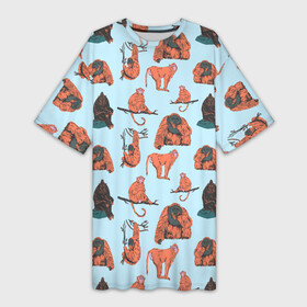 Платье-футболка 3D с принтом Обезьянки паттерн в Курске,  |  | африка | горилла | животные | зоопарк | обезьяна на ветке | обезьяны | паттерн | приматы | сафари