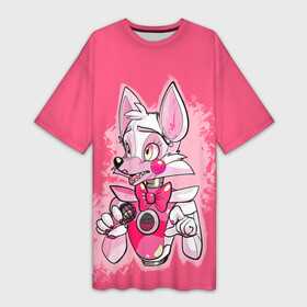 Платье-футболка 3D с принтом Funtime Foxy в Курске,  |  | chica | five nights at freddys | five nigts | fnaf | foxy | mangle | ucn | ultimate custom night | мангл | полностью настраиваемая ночь | пять ночей у фредди | фнаф | фокси | фредди | фреди | чика