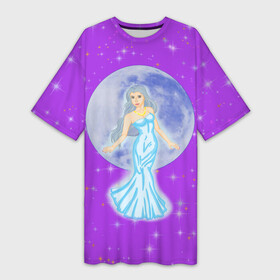 Платье-футболка 3D с принтом Дева, воплощение Луны, звёздное лиловое небо в Курске,  |  | воплощение | дева | девушка | звёзды | лиловый | луна | небо | ночь | полнолуние | сиреневый | фиолетовый