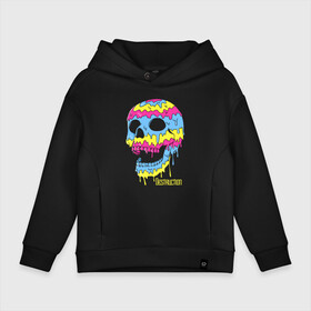 Детское худи Oversize хлопок с принтом Distruction   Color skull   Vanguard в Курске, френч-терри — 70% хлопок, 30% полиэстер. Мягкий теплый начес внутри —100% хлопок | боковые карманы, эластичные манжеты и нижняя кромка, капюшон на магнитной кнопке | color | distruction | jaw | neon | teeth | vanguard | авангард | зубы | неон | пасть | разрушение | цвет