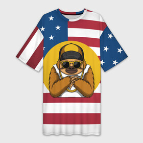 Платье-футболка 3D с принтом Ленивец на фоне Американского флага в Курске,  |  | Тематика изображения на принте: folivora | американский флаг | зверь | лежебок | лежебока | ленивцы | лентяй | листоеды | лодырь | млекопитающее