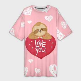 Платье-футболка 3D с принтом Ленивец с сердцем  Сердца паттерн в Курске,  |  | Тематика изображения на принте: folivora | love | patern | pattern | зверь | лав | лежебок | лежебока | ленивцы | лентяй | листоеды | лов | лодырь | любовь | млекопитающий | патерн | паттерн | сердца | сердце