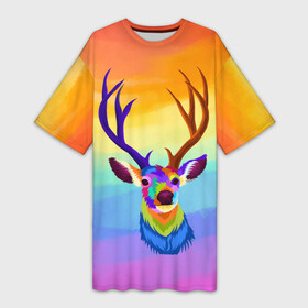 Платье-футболка 3D с принтом Олень  Красочный в Курске,  |  | animal | artiodactyl | cervidae | deer | forest deer | жвачные | животное | лесной олень | оленевые | олень | оленьи | парнокопытное